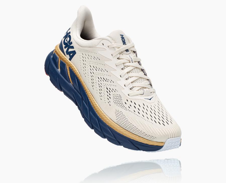 Tenis Hoka One One Masculino Branco/Azuis - Clifton 7 - 147-WQNUZS